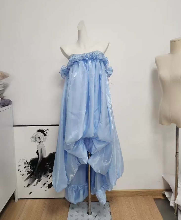 Playful Off-Shoulder Ruffles Prom Dress Lace Satin A-Line Evening Dress C9461