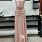 Glittering Halter Neck Slit Prom Dress Sequins Draped A-Line Evening Dress C9462