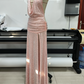 Glittering Halter Neck Slit Prom Dress Sequins Draped A-Line Evening Dress C9462