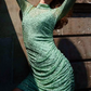 Vintage High Collar Green Homecoming Dress Sequins Sheath Party Dress C9465