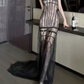 Fascinating Strapless Prom Dress Black Lace Mermaid Evening Dress C9467