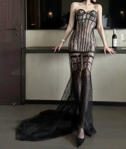 Robe de bal de princesse bustier à volants en satin long, robe de soirée C8117
