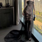 Fascinating Strapless Prom Dress Black Lace Mermaid Evening Dress C9467