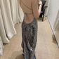Glittering Halter Neck Gray Prom Dress Sequins Mermaid Evening Dress C9468