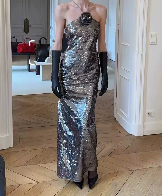 Robe de bal de princesse bustier à volants en satin long, robe de soirée C8117