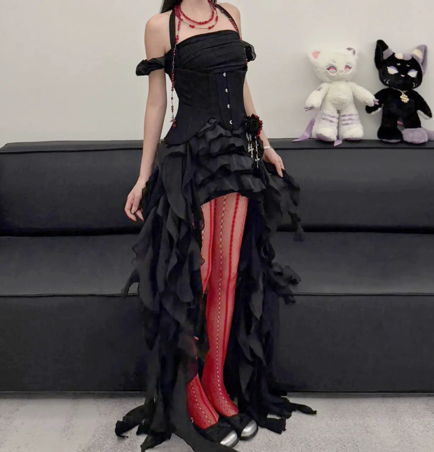 Cute Halter Neck Homecoming Dress Ruffles Tiered A-Line Party Dress C9469