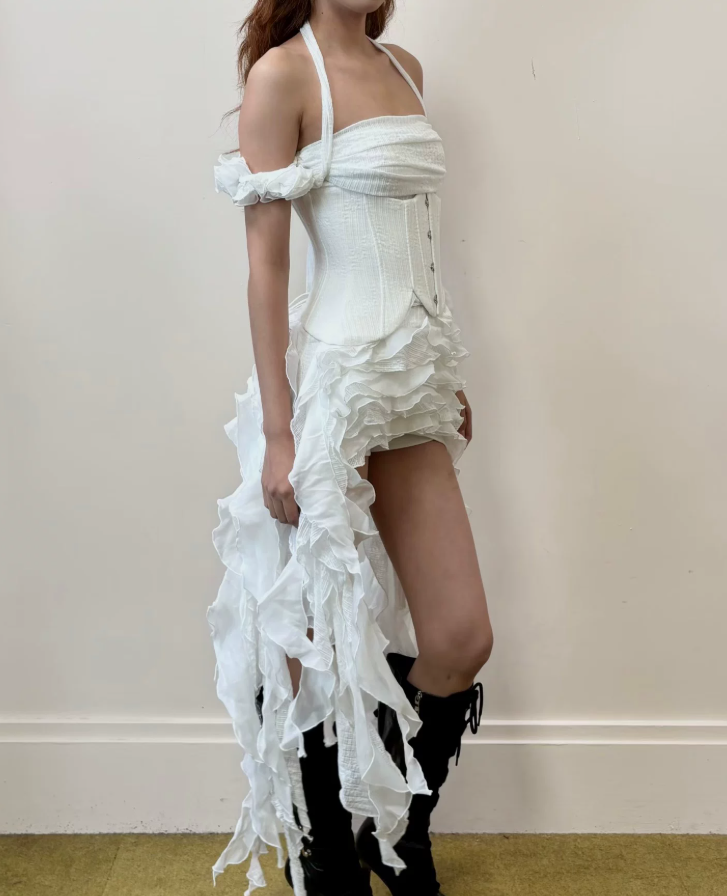 Cute Halter Neck Homecoming Dress Ruffles Tiered A-Line Party Dress C9469