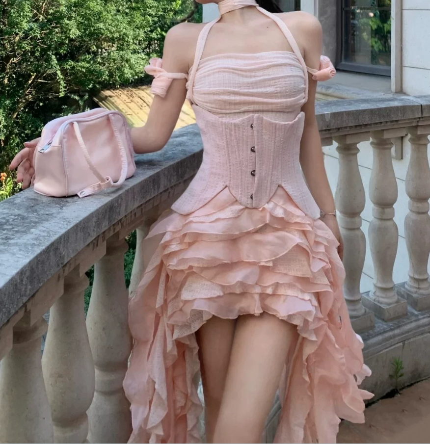 Cute Halter Neck Homecoming Dress Ruffles Tiered A-Line Party Dress C9469