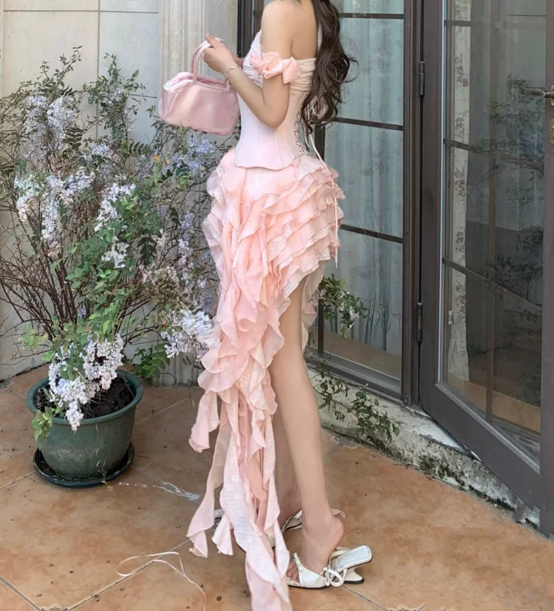 Cute Halter Neck Homecoming Dress Ruffles Tiered A-Line Party Dress C9469