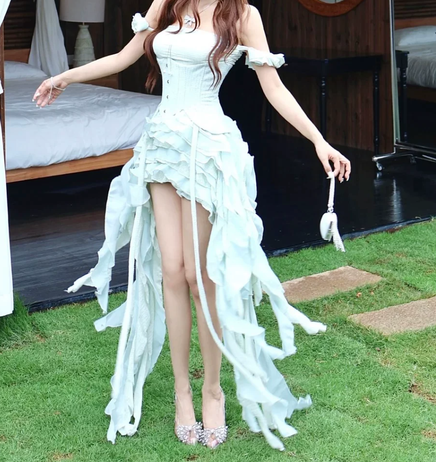 Cute Halter Neck Homecoming Dress Ruffles Tiered A-Line Party Dress C9469