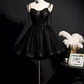 Modest Ball Gown Spaghetti Straps Black Tulle Birthday Outfits Homecoming Dress C946