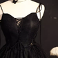 Modest Ball Gown Spaghetti Straps Black Tulle Birthday Outfits Homecoming Dress C946