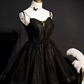 Modest Ball Gown Spaghetti Straps Black Tulle Birthday Outfits Homecoming Dress C946