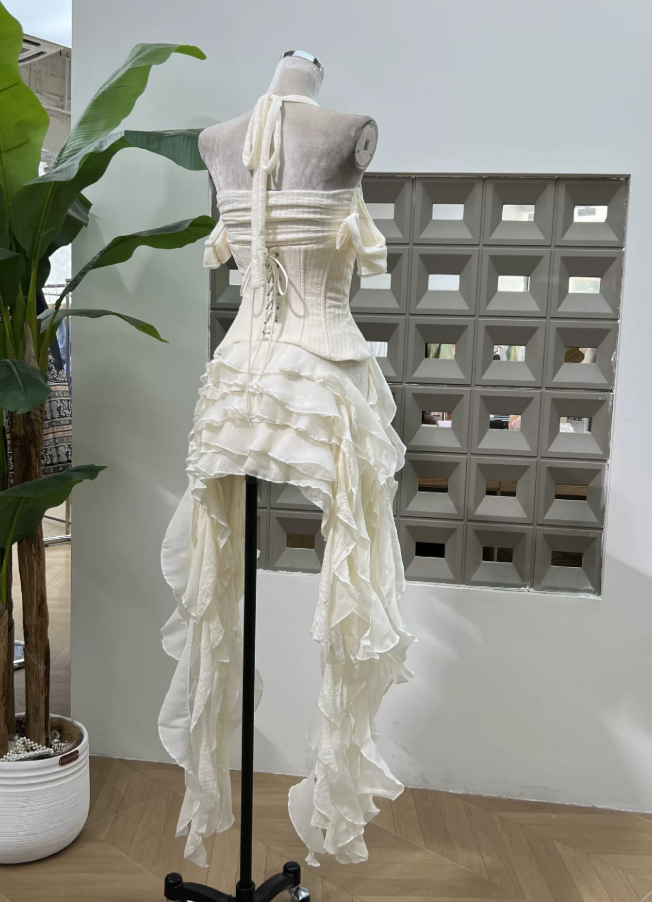 Romantic Halter Neck Homecoming Dress Ruffles Tiered A-Line Party Dress C9470