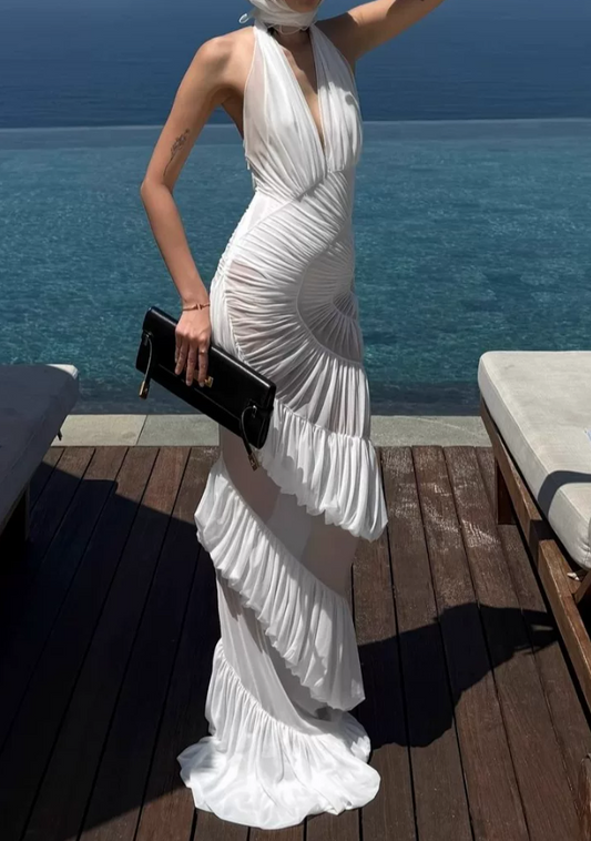 Robe de bal de princesse bustier à volants en satin long, robe de soirée C8117