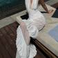 Graceful Halter Neck White Prom Dress Tiered Mermaid Evening Dress C9471