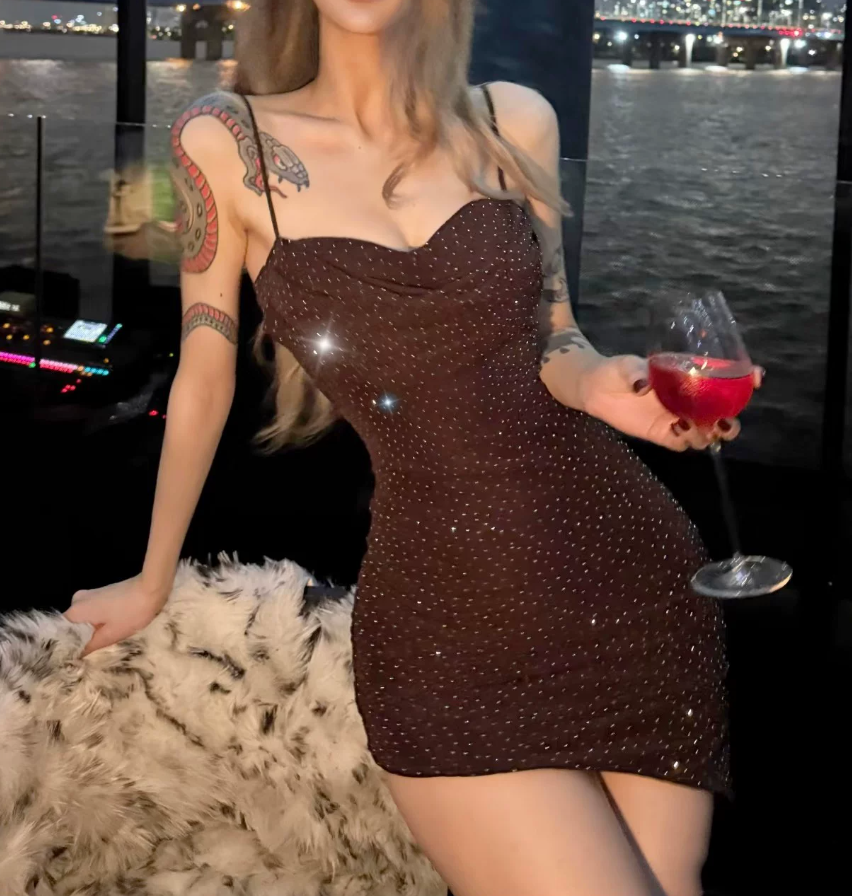 Sexy Spaghetti Straps Homecoming Dress Sequins Slit Sheath Party Dress C9472