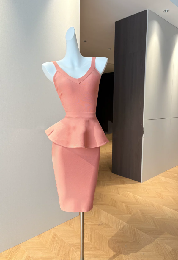 Vintage V Neck Homecoming Dress Ruffles Sheath Party Dress C9473