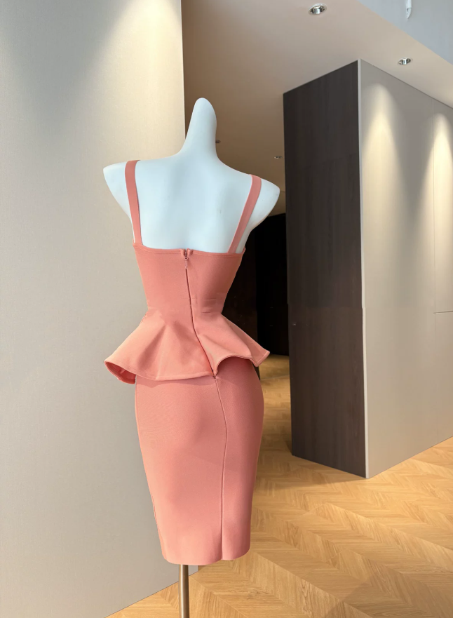 Vintage V Neck Homecoming Dress Ruffles Sheath Party Dress C9473