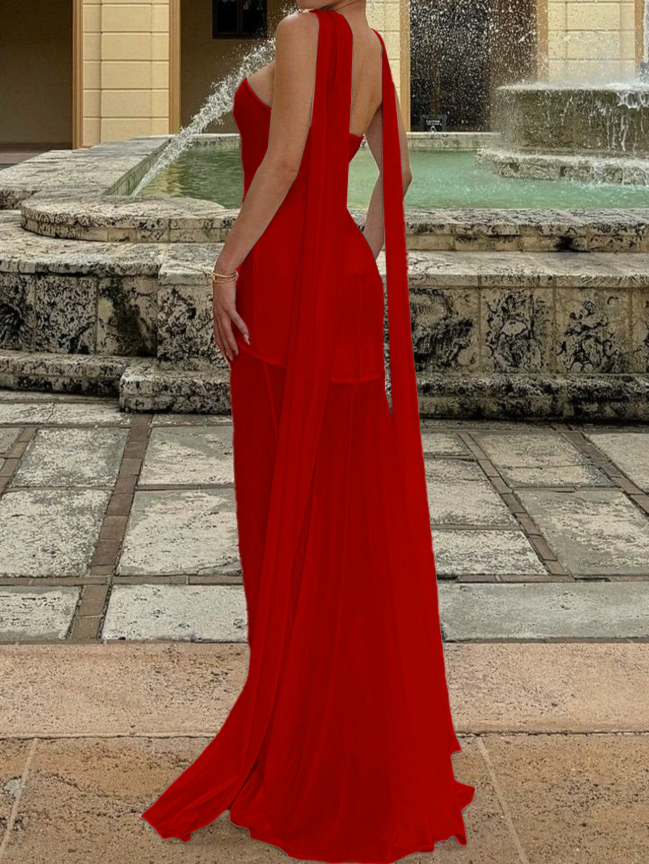 Charming Strapless Prom Dress With Scarf Sheath Evening Dress C9474