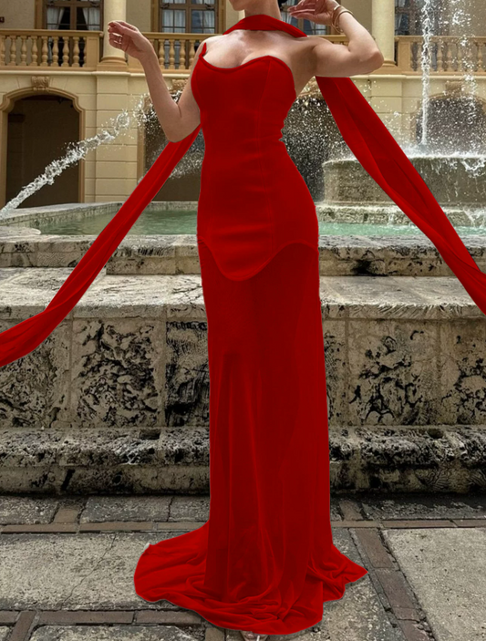 Robe de bal de princesse bustier à volants en satin long, robe de soirée C8117