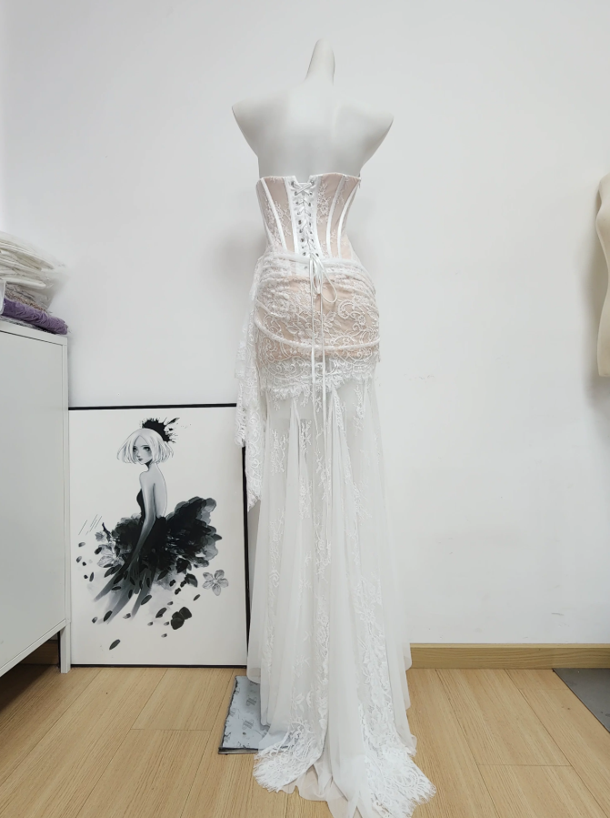 Elegant Strapless Wedding Dresses Lace Mermaid Bridal Dress C9475
