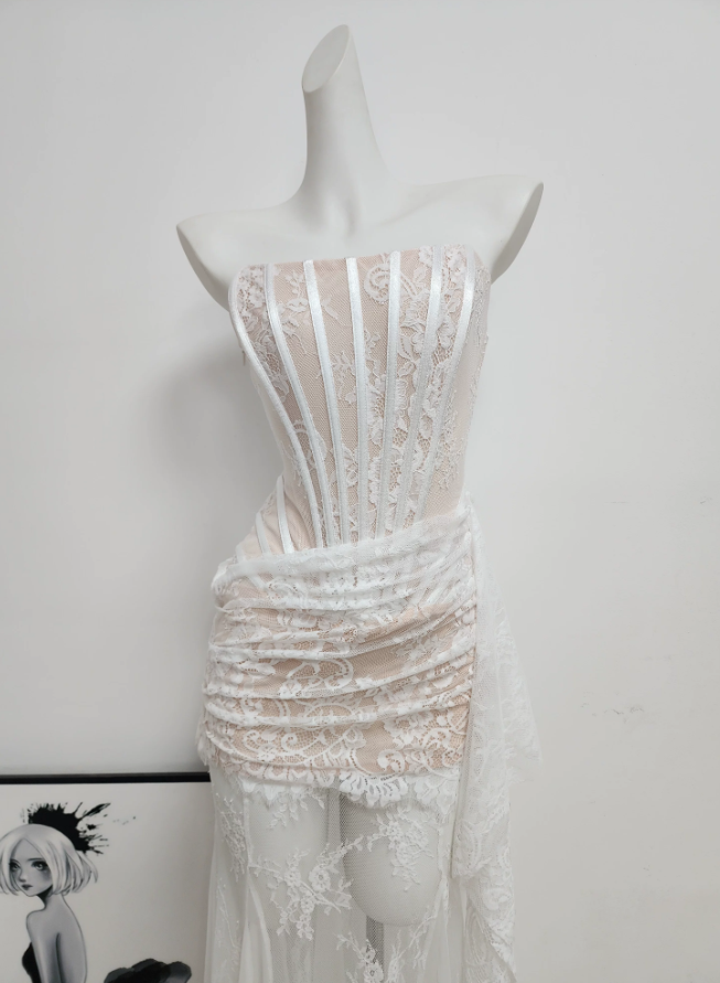 Elegant Strapless Wedding Dresses Lace Mermaid Bridal Dress C9475