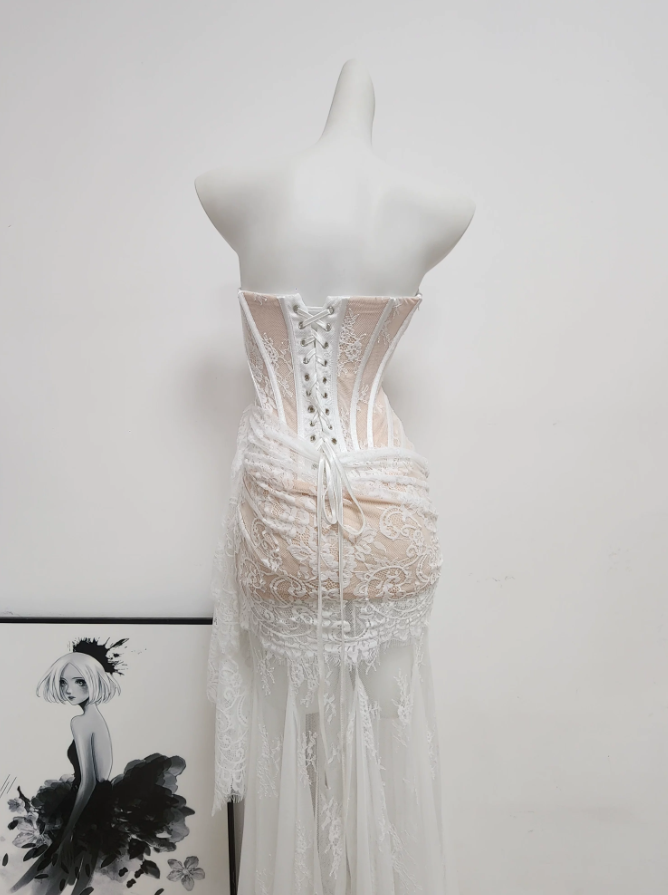 Elegant Strapless Wedding Dresses Lace Mermaid Bridal Dress C9475