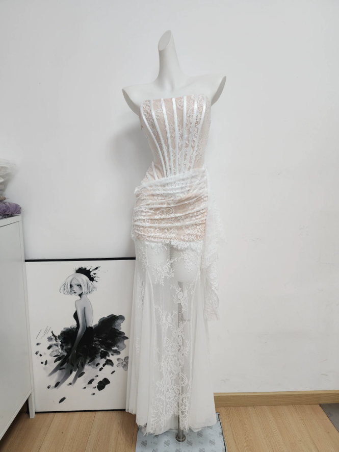 Elegant Strapless Wedding Dresses Lace Mermaid Bridal Dress C9475