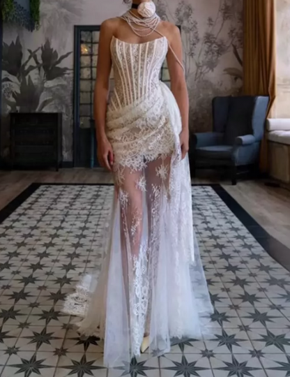 Elegant Strapless Wedding Dresses Lace Mermaid Bridal Dress C9475