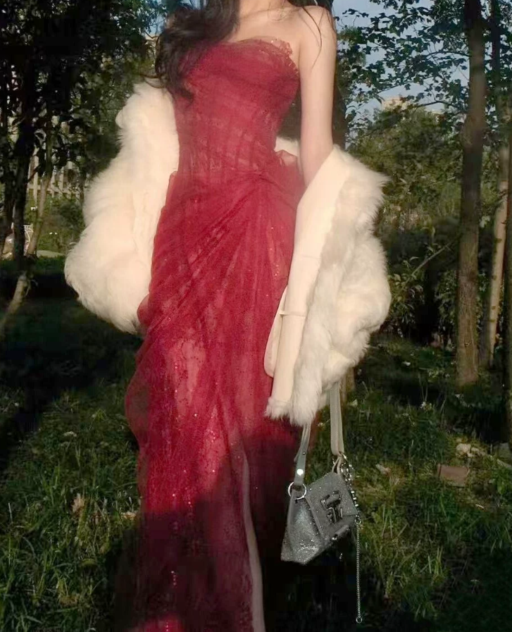 Playful One Shoulder Prom Dress Lace Tulle Sheath Evening Dress C9476