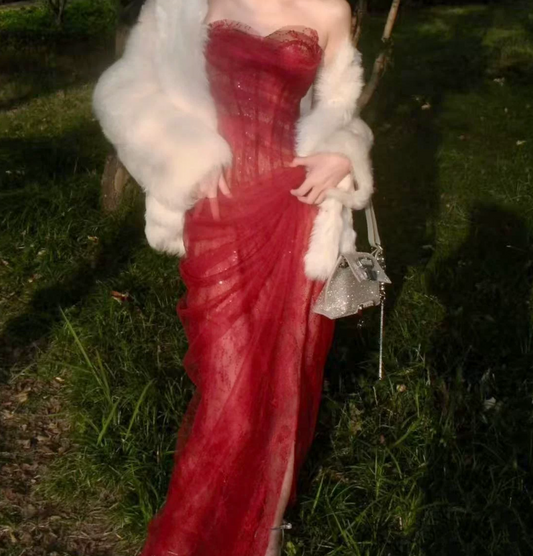 Robe de bal de princesse bustier à volants en satin long, robe de soirée C8117