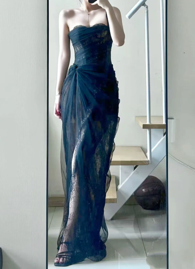 Playful One Shoulder Prom Dress Lace Tulle Sheath Evening Dress C9476