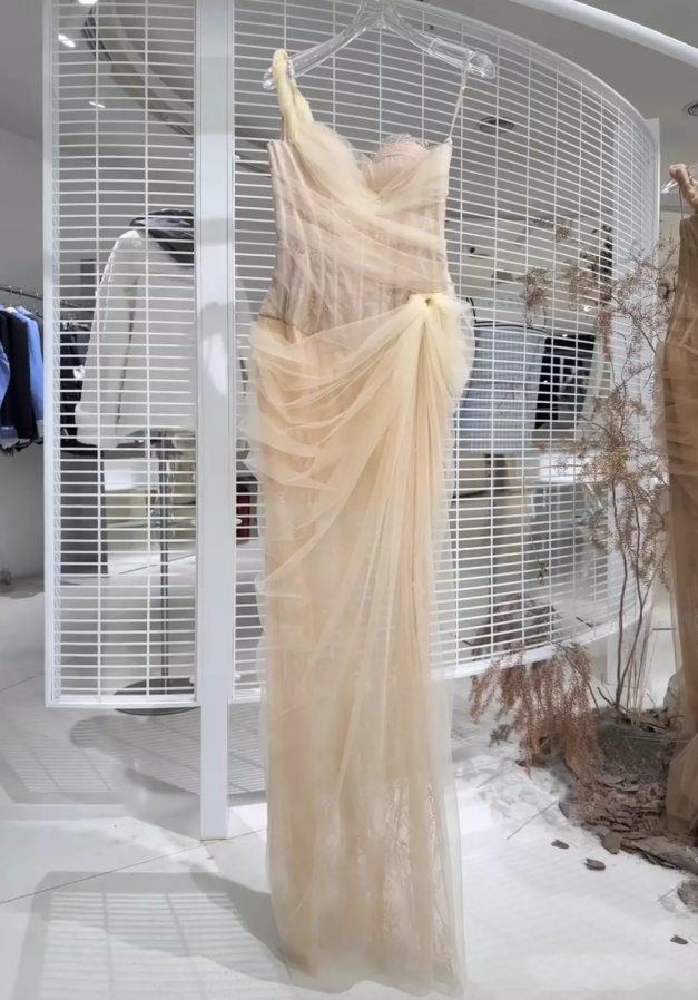 Playful One Shoulder Prom Dress Lace Tulle Sheath Evening Dress C9476