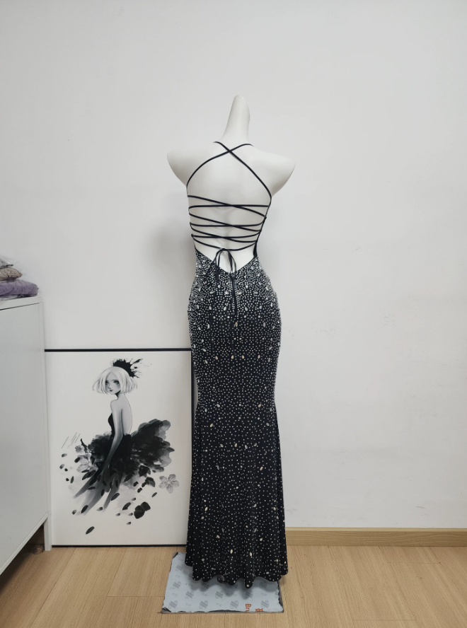 Classical Spaghetti Straps Prom Dress Crystals Mermaid Evening Dress C9477