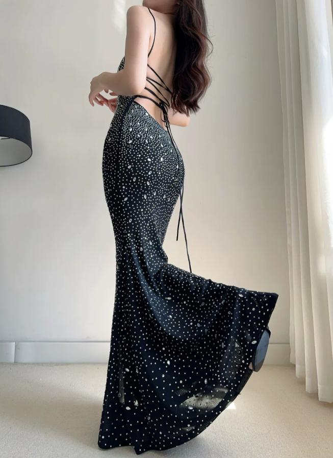 Classical Spaghetti Straps Prom Dress Crystals Mermaid Evening Dress C9477