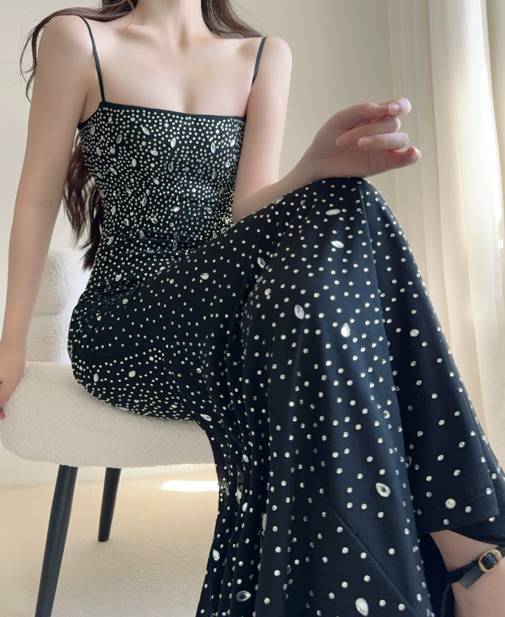 Classical Spaghetti Straps Prom Dress Crystals Mermaid Evening Dress C9477