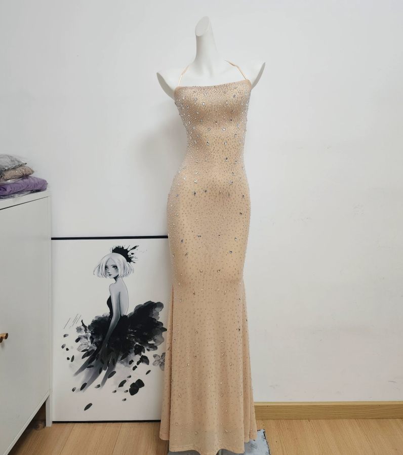 Classical Spaghetti Straps Prom Dress Crystals Mermaid Evening Dress C9477
