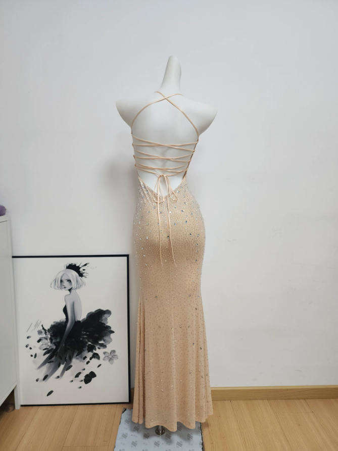 Classical Spaghetti Straps Prom Dress Crystals Mermaid Evening Dress C9477