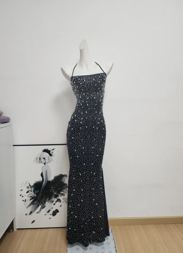 Classical Spaghetti Straps Prom Dress Crystals Mermaid Evening Dress C9477
