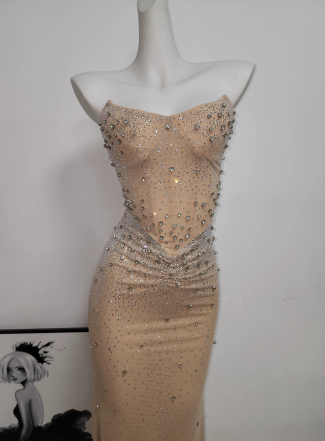 Attractive Strapless Prom Dress Crystals Mermaid Evening Dress C9478