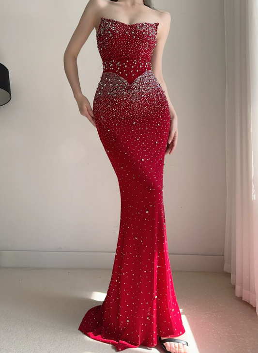 Robe de bal de princesse bustier à volants en satin long, robe de soirée C8117