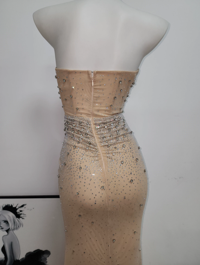 Attractive Strapless Prom Dress Crystals Mermaid Evening Dress C9478