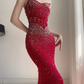 Attractive Strapless Prom Dress Crystals Mermaid Evening Dress C9478