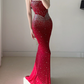 Attractive Strapless Prom Dress Crystals Mermaid Evening Dress C9478
