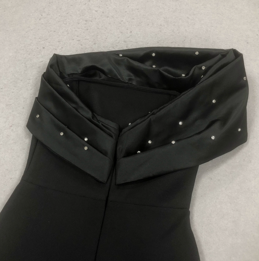 Retro Off-Shoulder Prom Dress Black Beads Sheath Evening Dress C9479