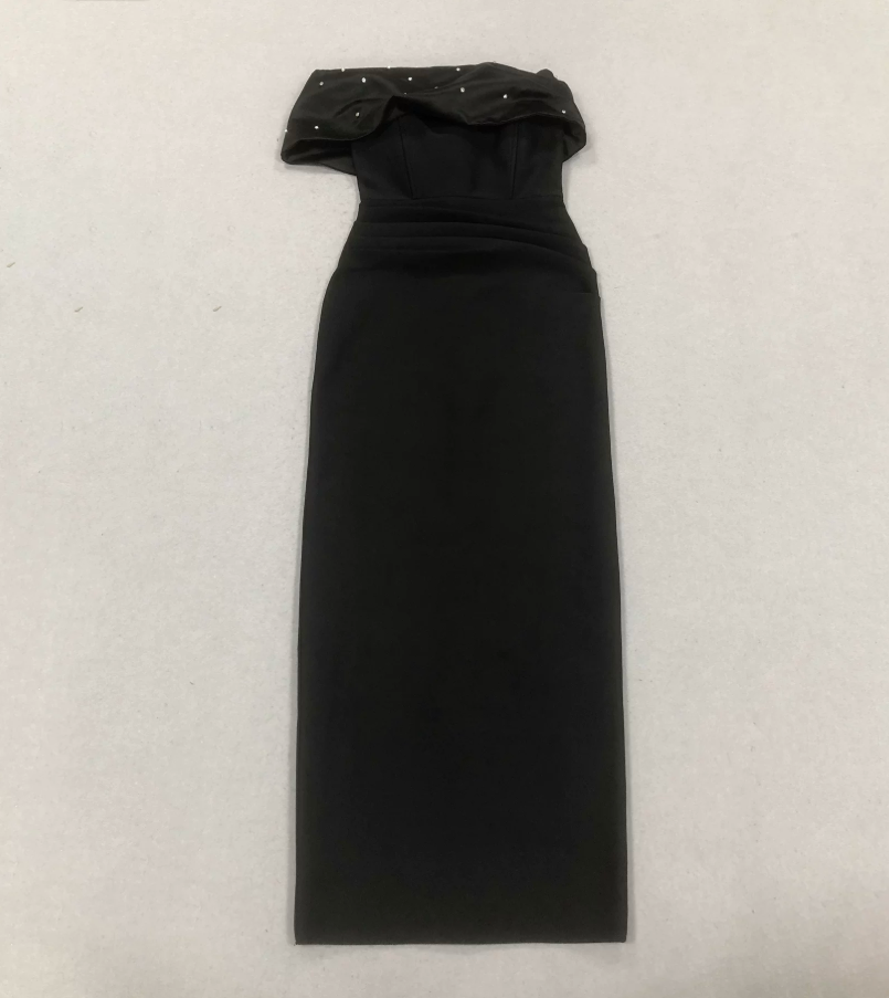 Retro Off-Shoulder Prom Dress Black Beads Sheath Evening Dress C9479