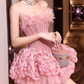 Mini robe de soirée en satin, sans bretelles, sans manches, ligne a, simple, C899