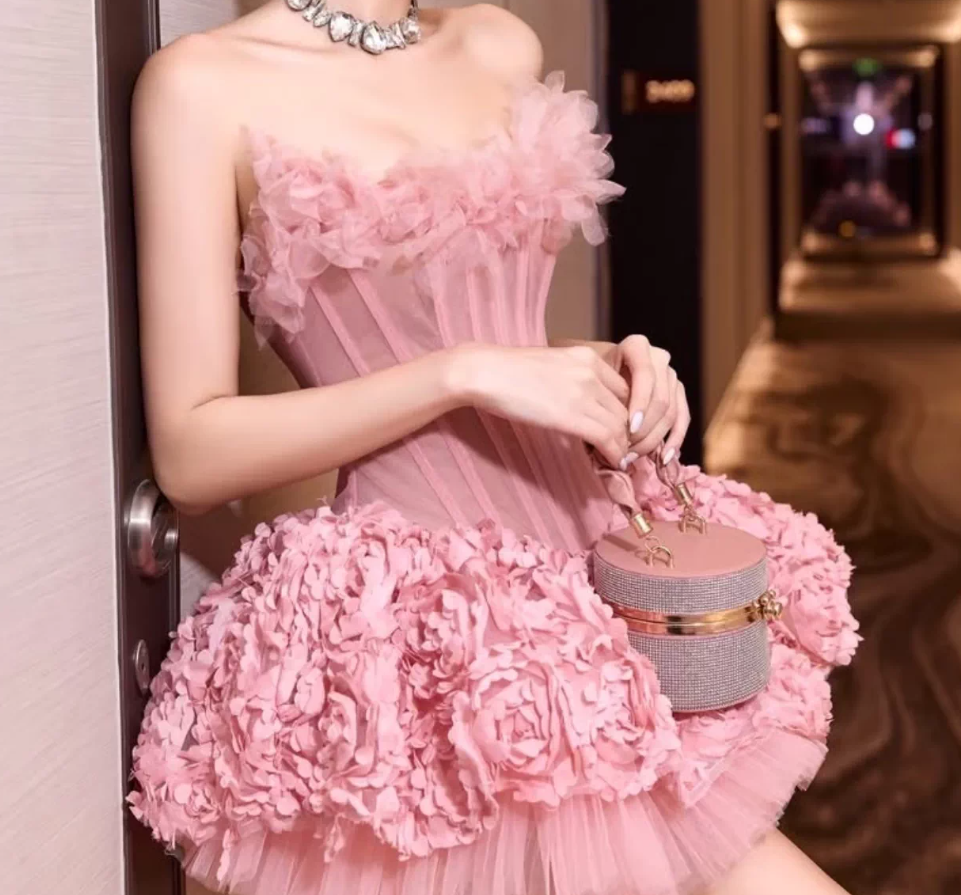 Mini robe de soirée en satin, sans bretelles, sans manches, ligne a, simple, C899