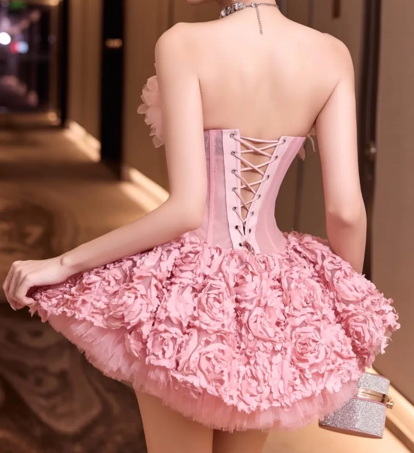 Mini robe de soirée en satin, sans bretelles, sans manches, ligne a, simple, C899